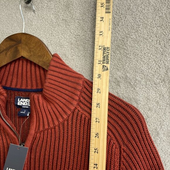 NEW Lands' End Drifter Men's L 1/4 Zip Sweater Ribbed Rust Red 100% Cotton g1308 - Picture 6 of 12